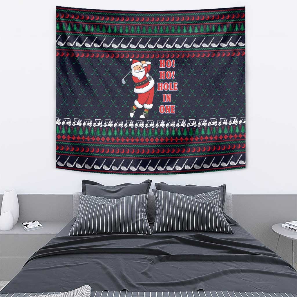 Santa Hole in One Christmas Tapestry with Golf Clubs and Festive Pattern - Wonder Print Shop