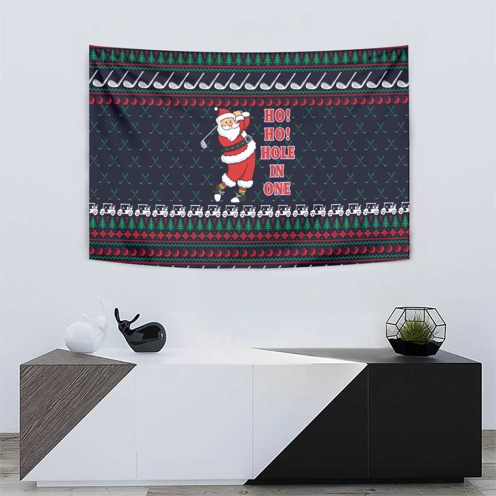 Santa Hole in One Christmas Tapestry with Golf Clubs and Festive Pattern - Wonder Print Shop