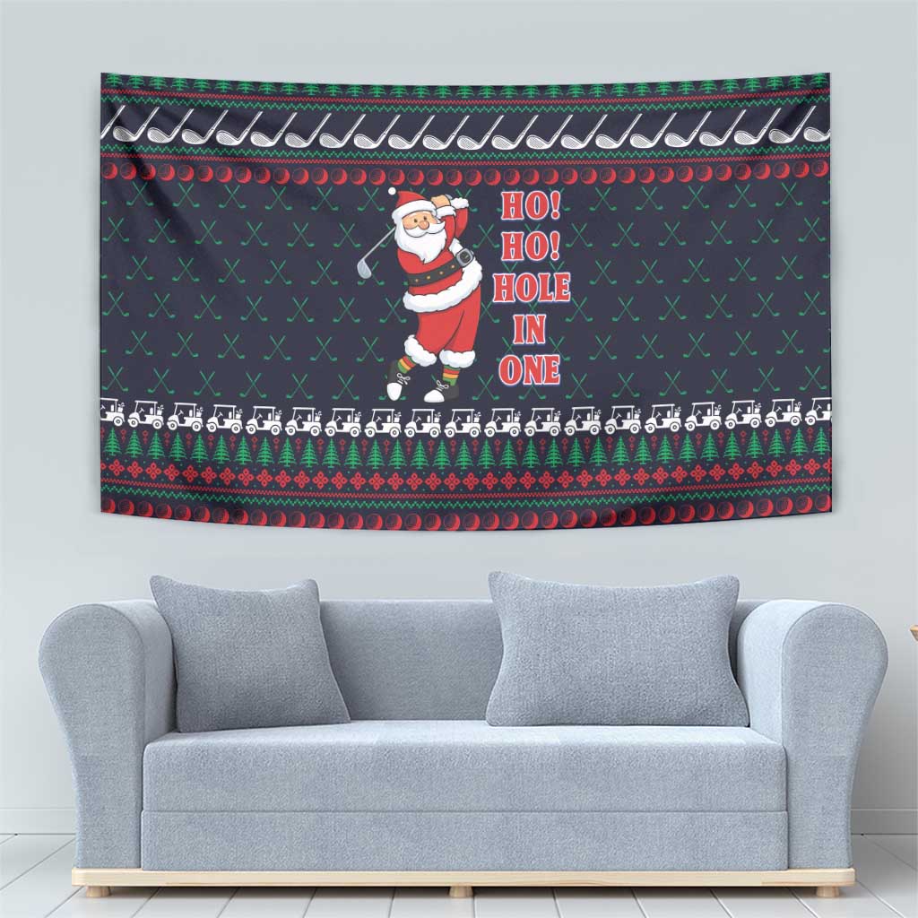 Santa Hole in One Christmas Tapestry with Golf Clubs and Festive Pattern - Wonder Print Shop