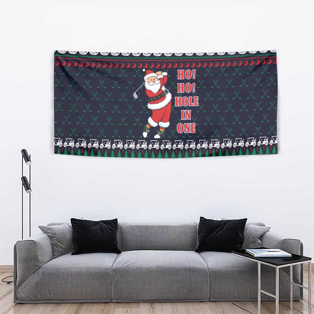 Santa Hole in One Christmas Tapestry with Golf Clubs and Festive Pattern - Wonder Print Shop