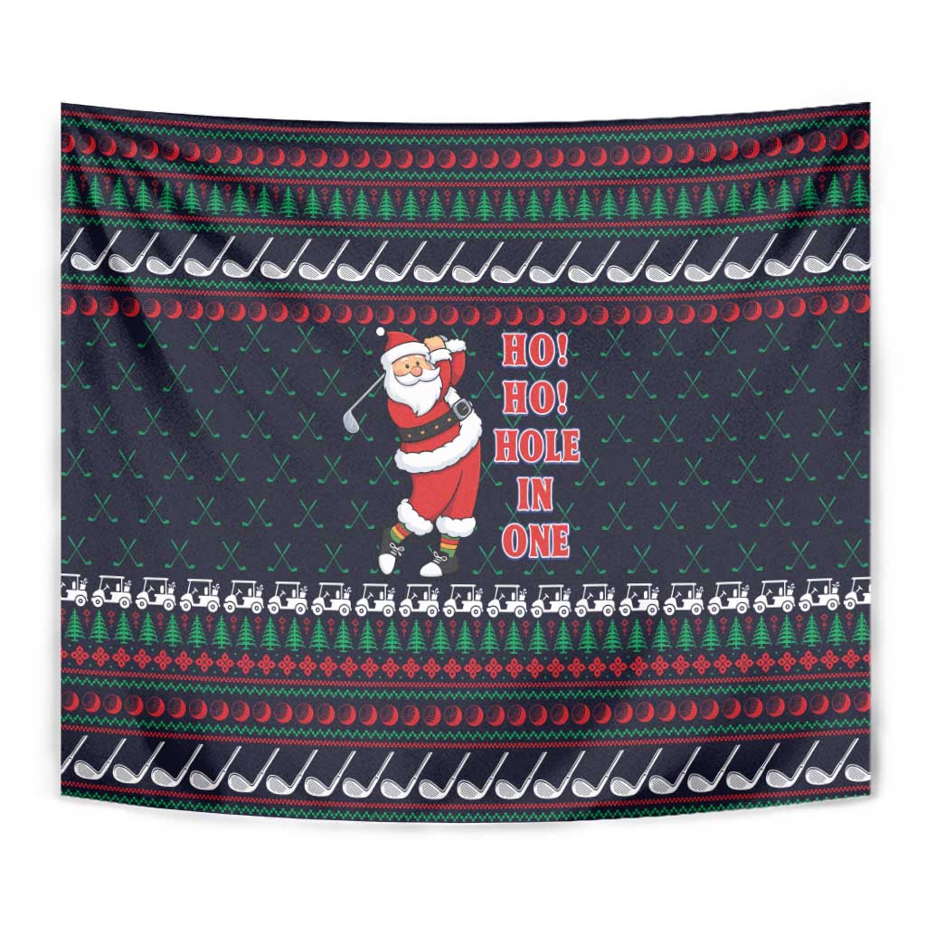 Santa Hole in One Christmas Tapestry with Golf Clubs and Festive Pattern - Wonder Print Shop