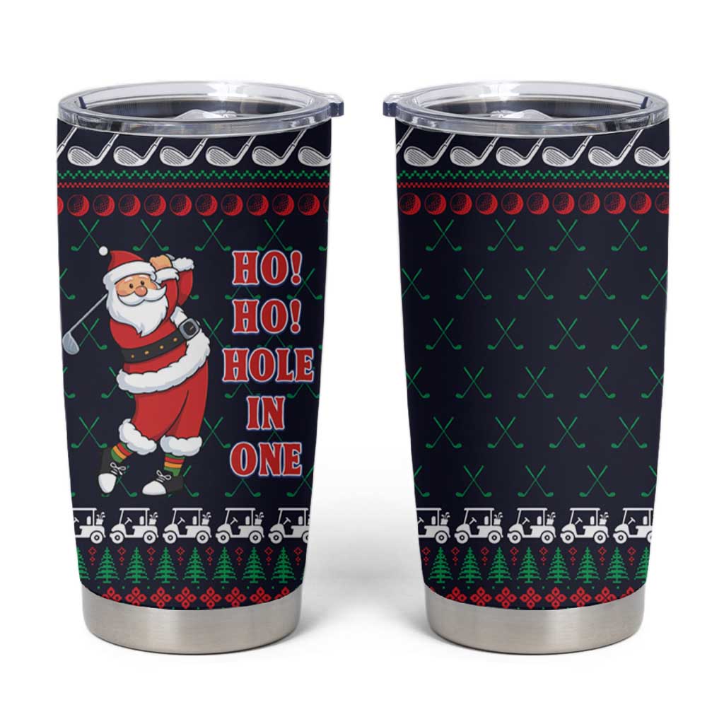 Santa Hole in One Christmas Tumbler Cup with Golf Clubs and Festive Pattern - Wonder Print Shop
