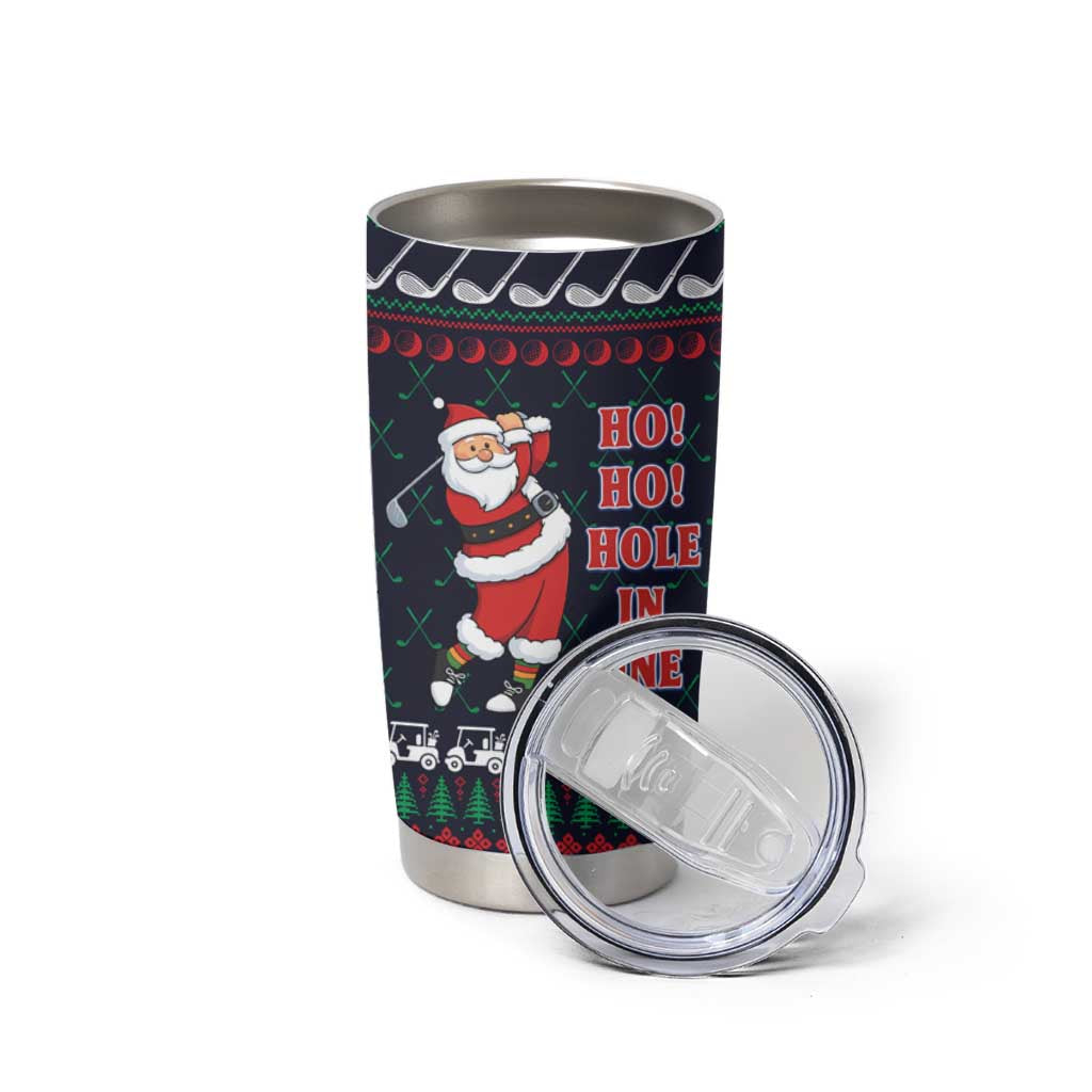 Santa Hole in One Christmas Tumbler Cup with Golf Clubs and Festive Pattern - Wonder Print Shop