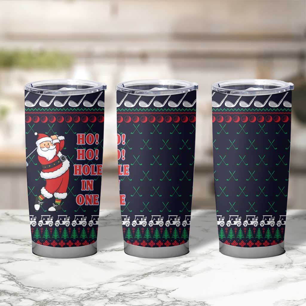Santa Hole in One Christmas Tumbler Cup with Golf Clubs and Festive Pattern - Wonder Print Shop