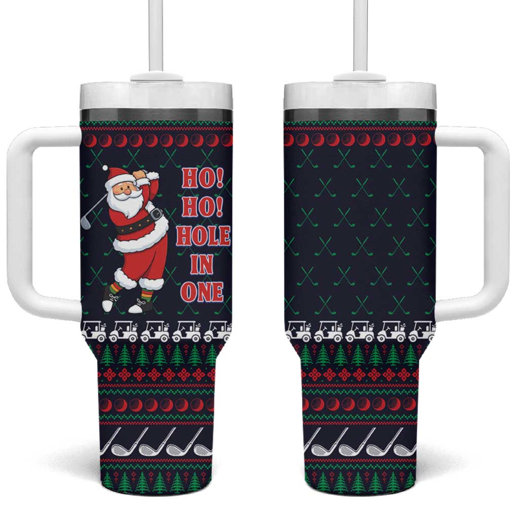 Santa Hole in One Christmas Tumbler With Handle with Golf Clubs and Festive Pattern - Wonder Print Shop