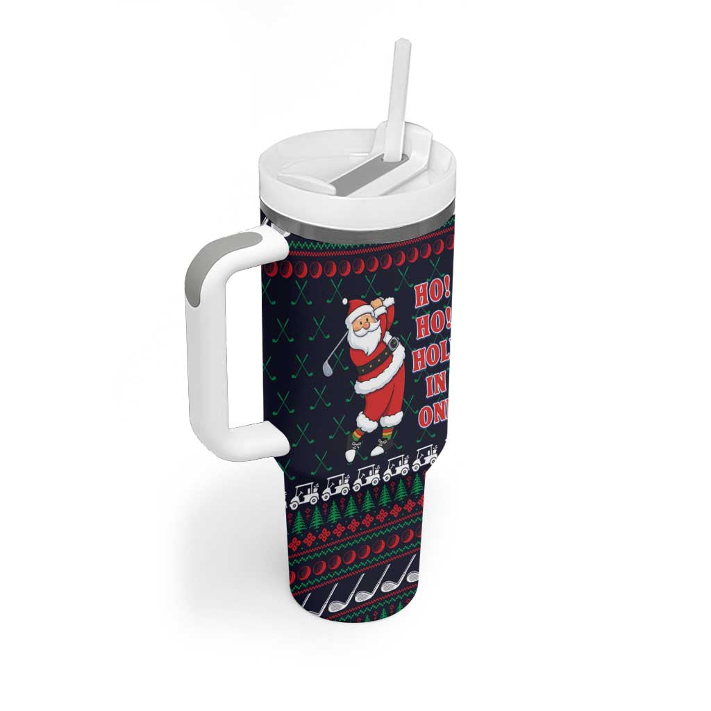 Santa Hole in One Christmas Tumbler With Handle with Golf Clubs and Festive Pattern - Wonder Print Shop