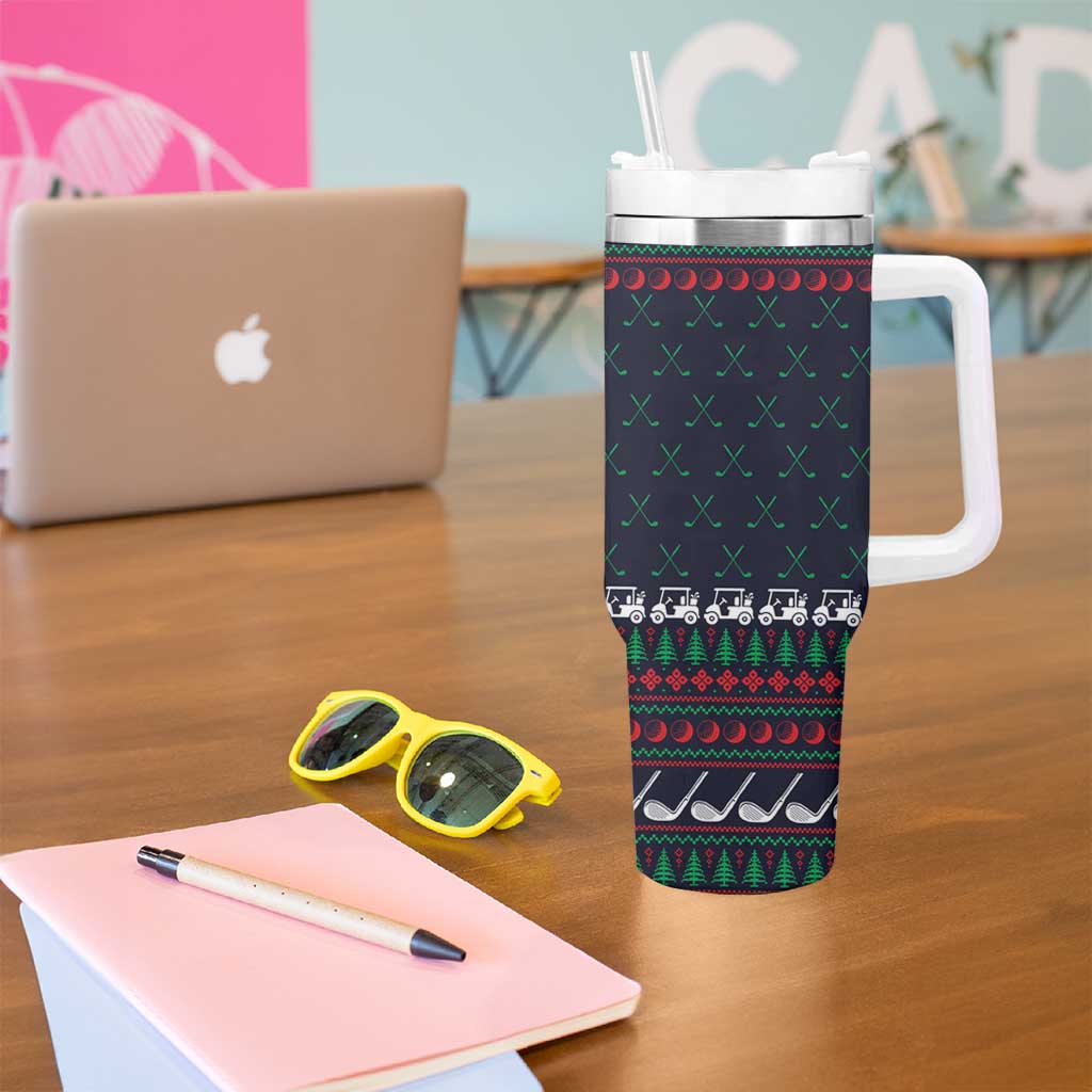 Santa Hole in One Christmas Tumbler With Handle with Golf Clubs and Festive Pattern - Wonder Print Shop