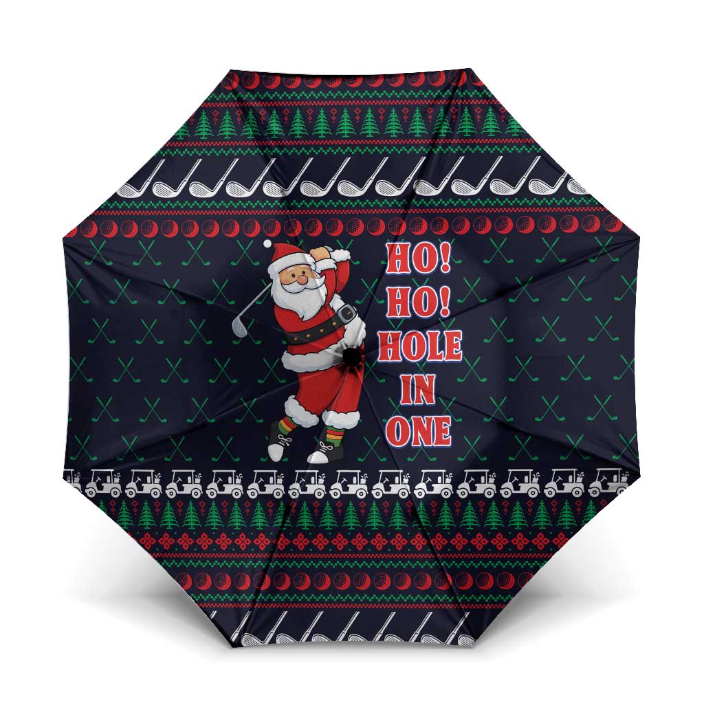 Santa Hole in One Christmas Umbrella with Golf Clubs and Festive Pattern - Wonder Print Shop