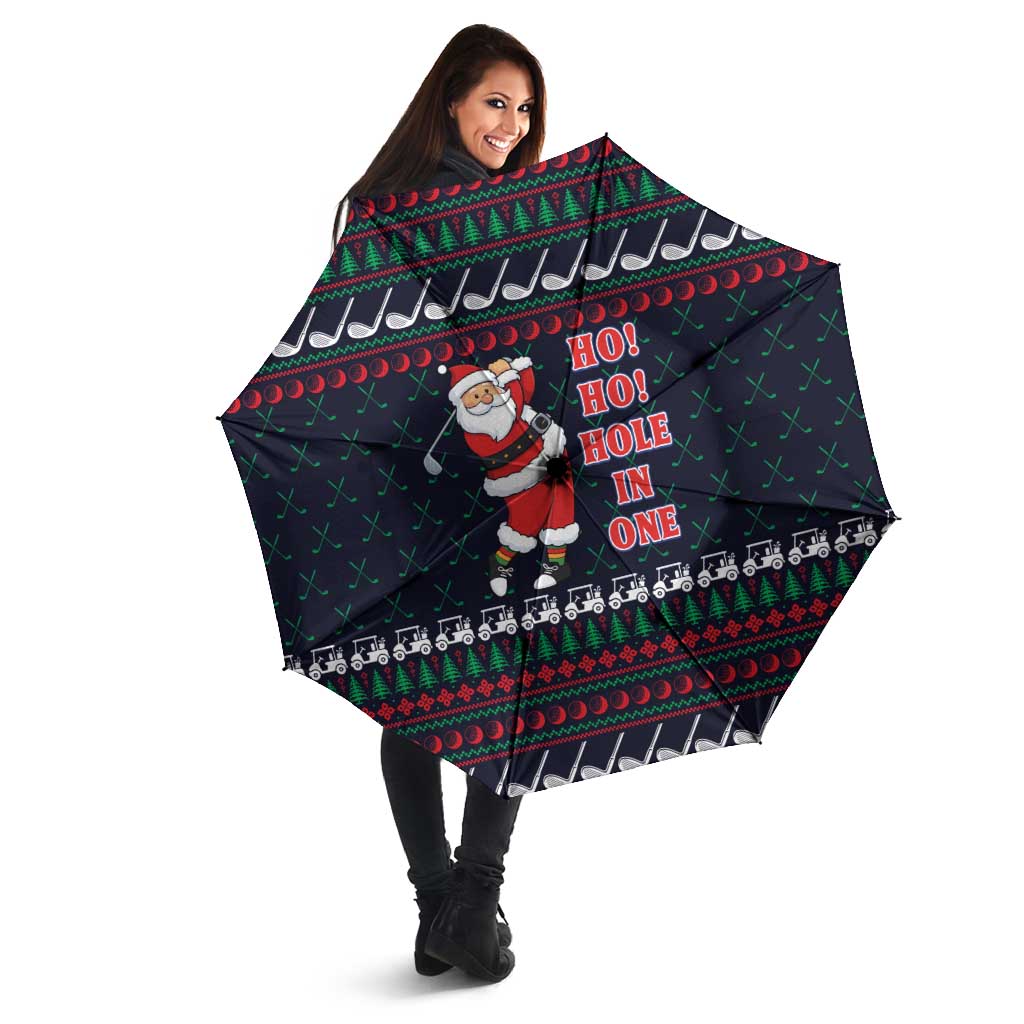 Santa Hole in One Christmas Umbrella with Golf Clubs and Festive Pattern - Wonder Print Shop
