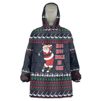 Santa Hole in One Christmas Wearable Blanket Hoodie with Golf Clubs and Festive Pattern - Wonder Print Shop