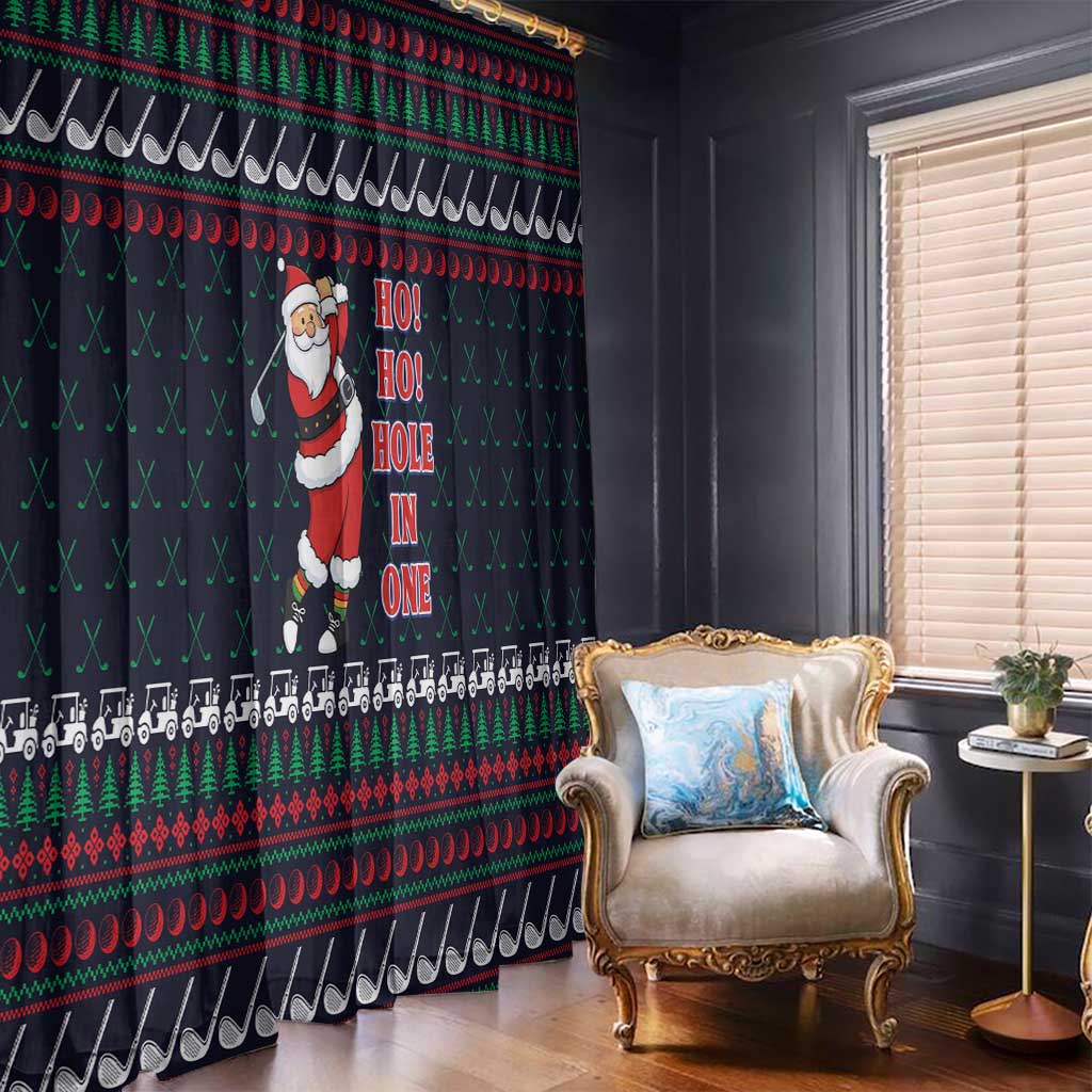 Santa Hole in One Christmas Window Curtain with Golf Clubs and Festive Pattern - Wonder Print Shop