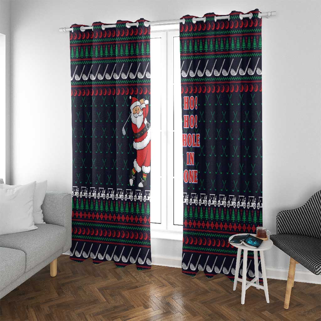 Santa Hole in One Christmas Window Curtain with Golf Clubs and Festive Pattern - Wonder Print Shop