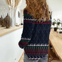 Santa Hole in One Christmas Women Casual Shirt with Golf Clubs and Festive Pattern - Wonder Print Shop