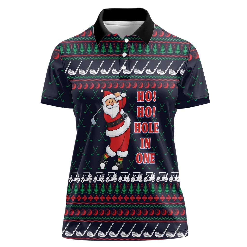 Santa Hole in One Christmas Women Polo Shirt with Golf Clubs and Festive Pattern - Wonder Print Shop