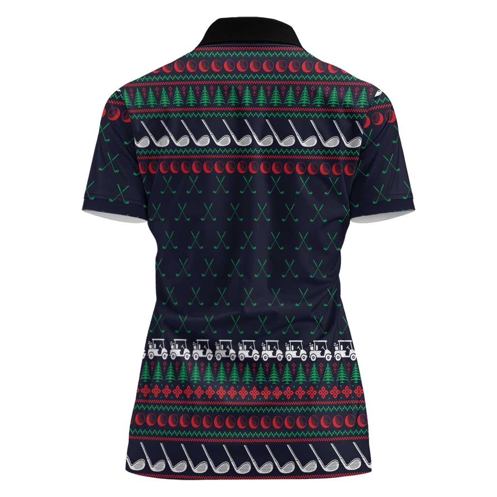 Santa Hole in One Christmas Women Polo Shirt with Golf Clubs and Festive Pattern - Wonder Print Shop