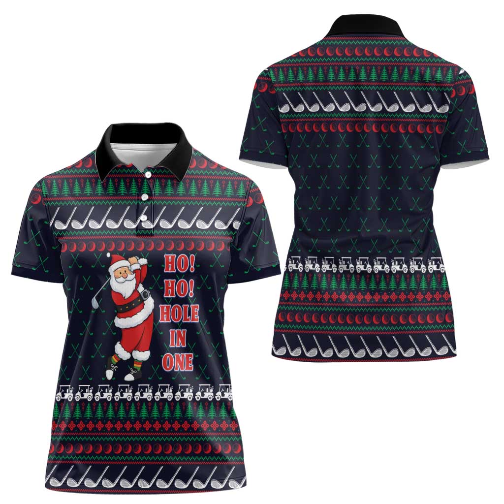 Santa Hole in One Christmas Women Polo Shirt with Golf Clubs and Festive Pattern - Wonder Print Shop