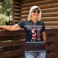 Santa Hole in One Christmas Women Polo Shirt with Golf Clubs and Festive Pattern - Wonder Print Shop