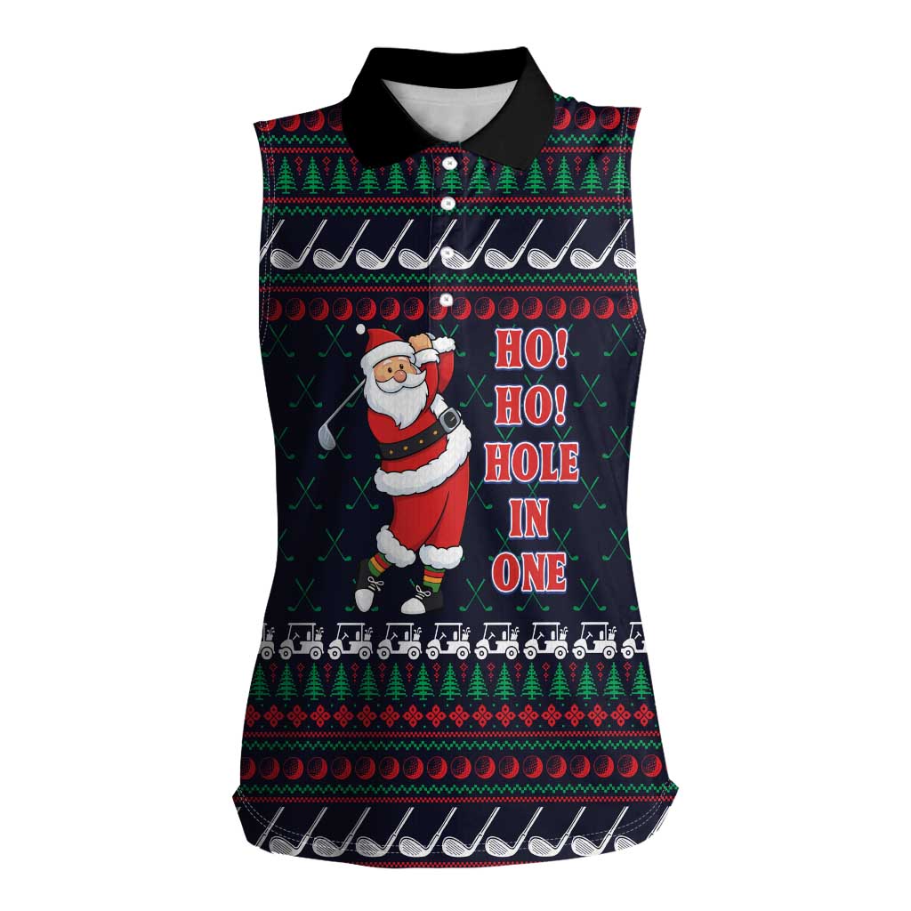 Santa Hole in One Christmas Women Sleeveless Polo Shirt with Golf Clubs and Festive Pattern - Wonder Print Shop