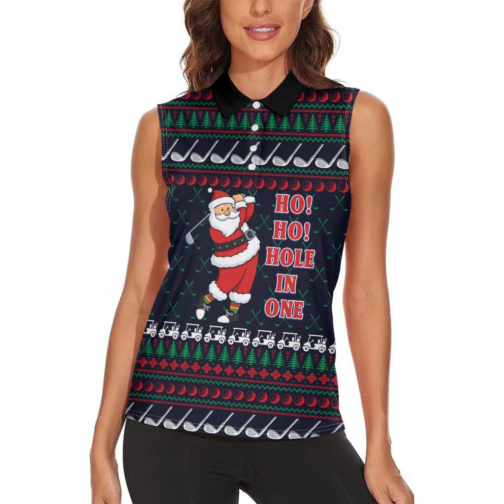 Santa Hole in One Christmas Women Sleeveless Polo Shirt with Golf Clubs and Festive Pattern - Wonder Print Shop