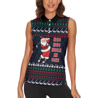 Santa Hole in One Christmas Women Sleeveless Polo Shirt with Golf Clubs and Festive Pattern - Wonder Print Shop