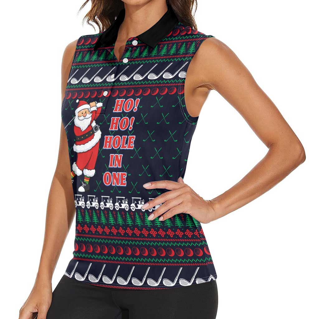 Santa Hole in One Christmas Women Sleeveless Polo Shirt with Golf Clubs and Festive Pattern - Wonder Print Shop