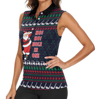 Santa Hole in One Christmas Women Sleeveless Polo Shirt with Golf Clubs and Festive Pattern - Wonder Print Shop