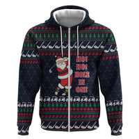 Santa Hole in One Christmas Zip Hoodie with Golf Clubs and Festive Pattern - Wonder Print Shop