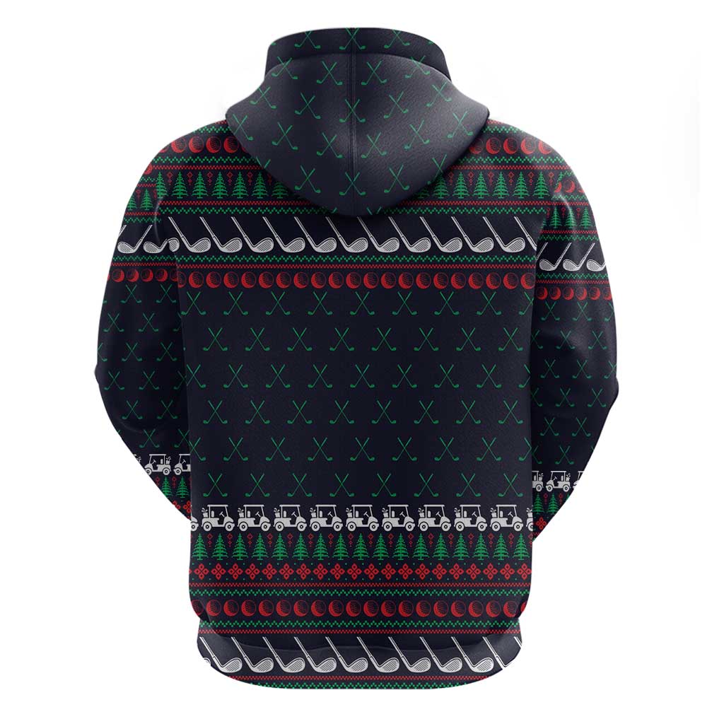 Santa Hole in One Christmas Zip Hoodie with Golf Clubs and Festive Pattern - Wonder Print Shop