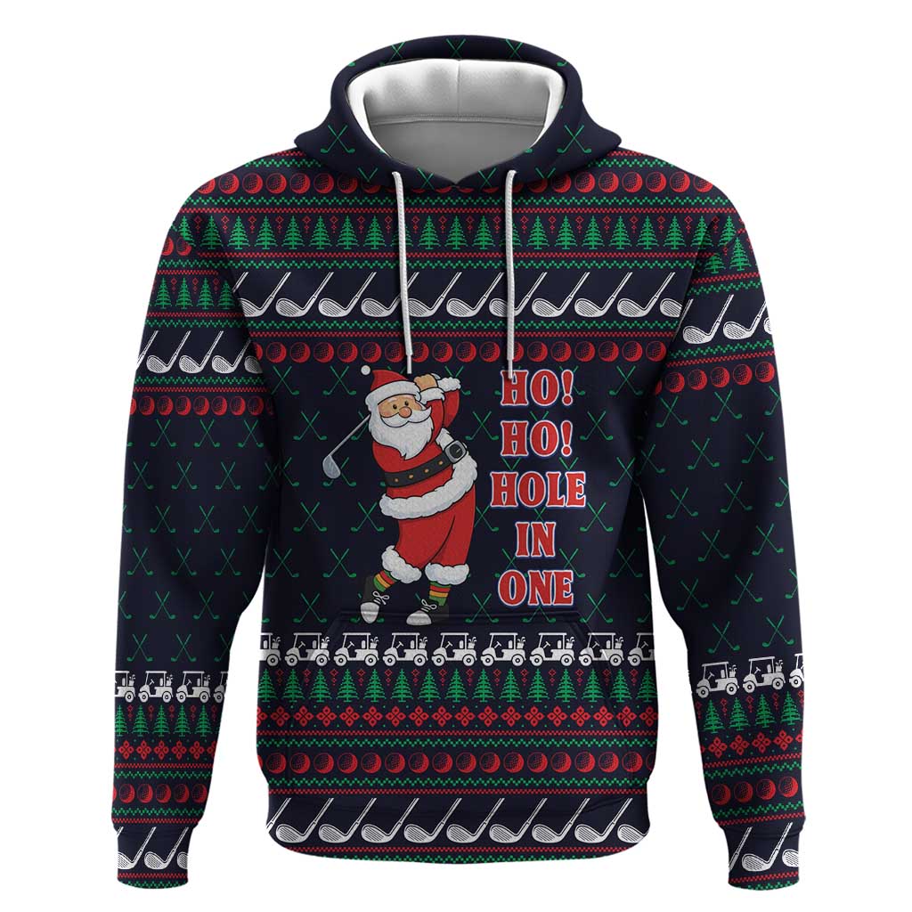 Santa Hole in One Christmas Zip Hoodie with Golf Clubs and Festive Pattern - Wonder Print Shop