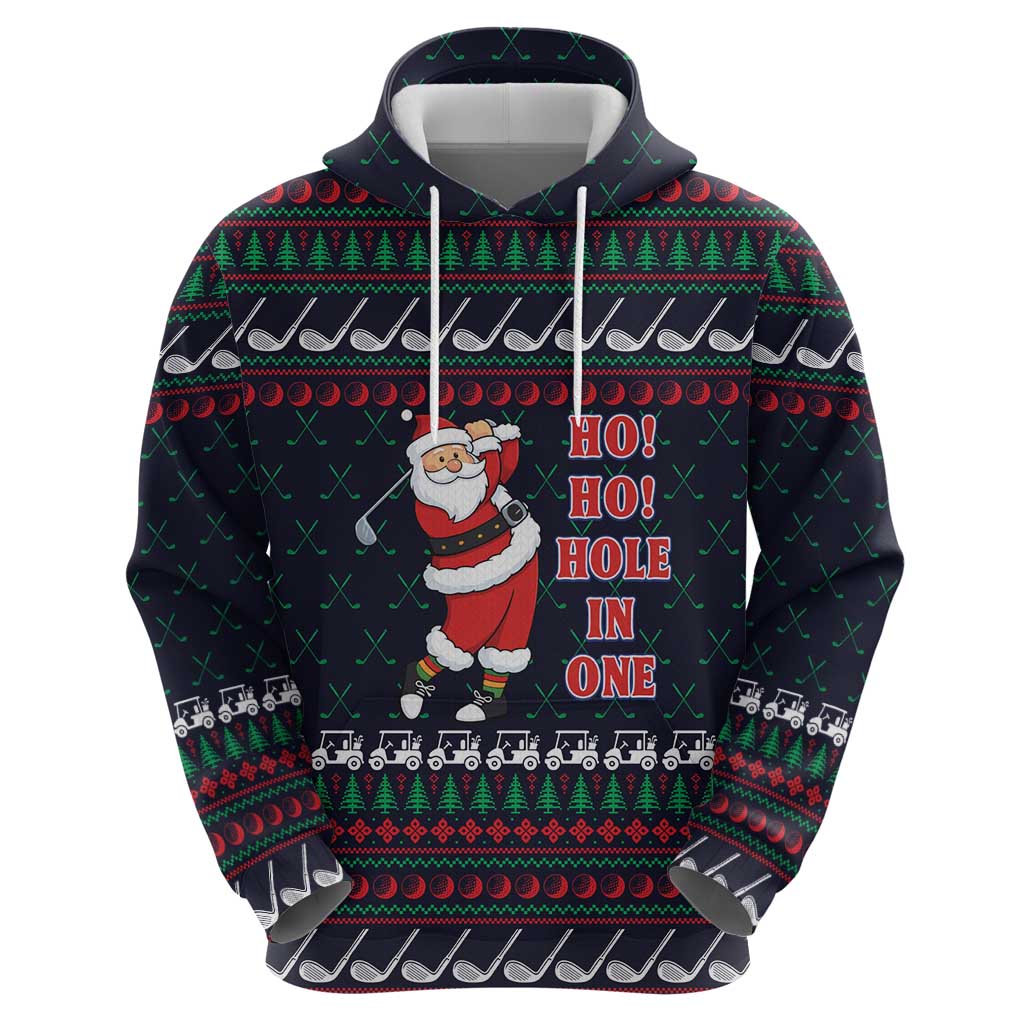 Santa Hole in One Christmas Zip Hoodie with Golf Clubs and Festive Pattern - Wonder Print Shop
