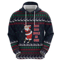 Santa Hole in One Christmas Zip Hoodie with Golf Clubs and Festive Pattern - Wonder Print Shop