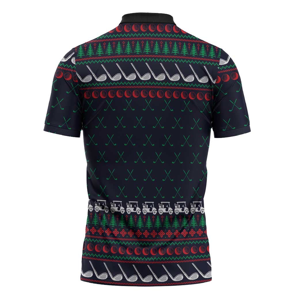 Santa Hole in One Christmas Zipper Polo Shirt with Golf Clubs and Festive Pattern - Wonder Print Shop