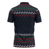 Santa Hole in One Christmas Zipper Polo Shirt with Golf Clubs and Festive Pattern - Wonder Print Shop