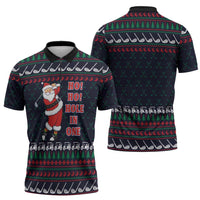 Santa Hole in One Christmas Zipper Polo Shirt with Golf Clubs and Festive Pattern - Wonder Print Shop