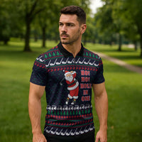 Santa Hole in One Christmas Zipper Polo Shirt with Golf Clubs and Festive Pattern - Wonder Print Shop