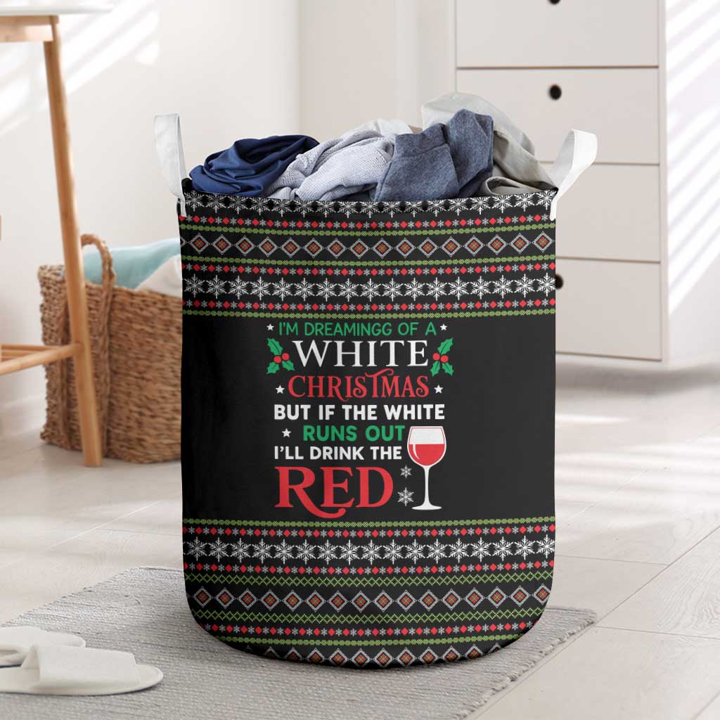 White and Red Christmas Wine Laundry Basket with Festive Pattern and Holiday Cheer - Wonder Print Shop