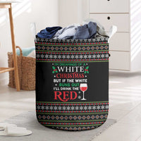 White and Red Christmas Wine Laundry Basket with Festive Pattern and Holiday Cheer - Wonder Print Shop