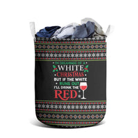 White and Red Christmas Wine Laundry Basket with Festive Pattern and Holiday Cheer - Wonder Print Shop