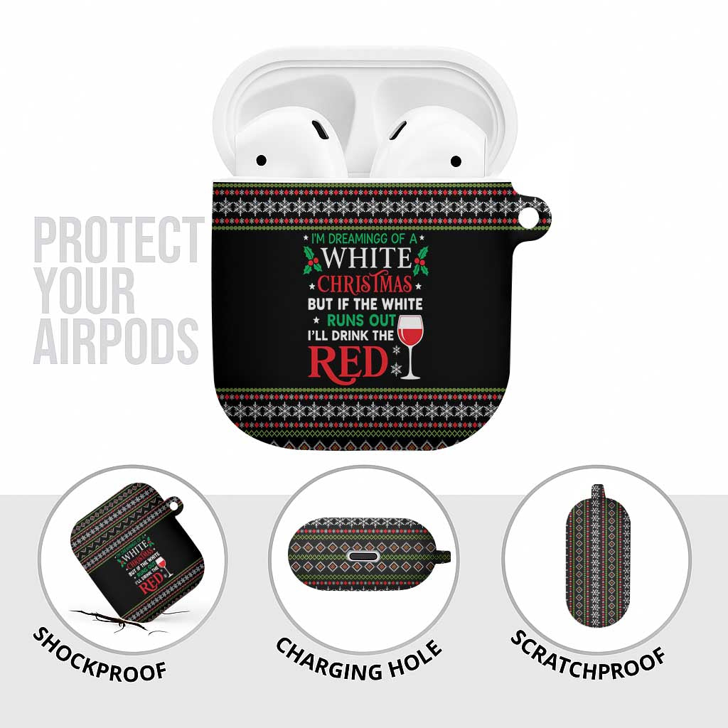 White and Red Christmas Wine AirPods Case with Festive Pattern and Holiday Cheer - Wonder Print Shop