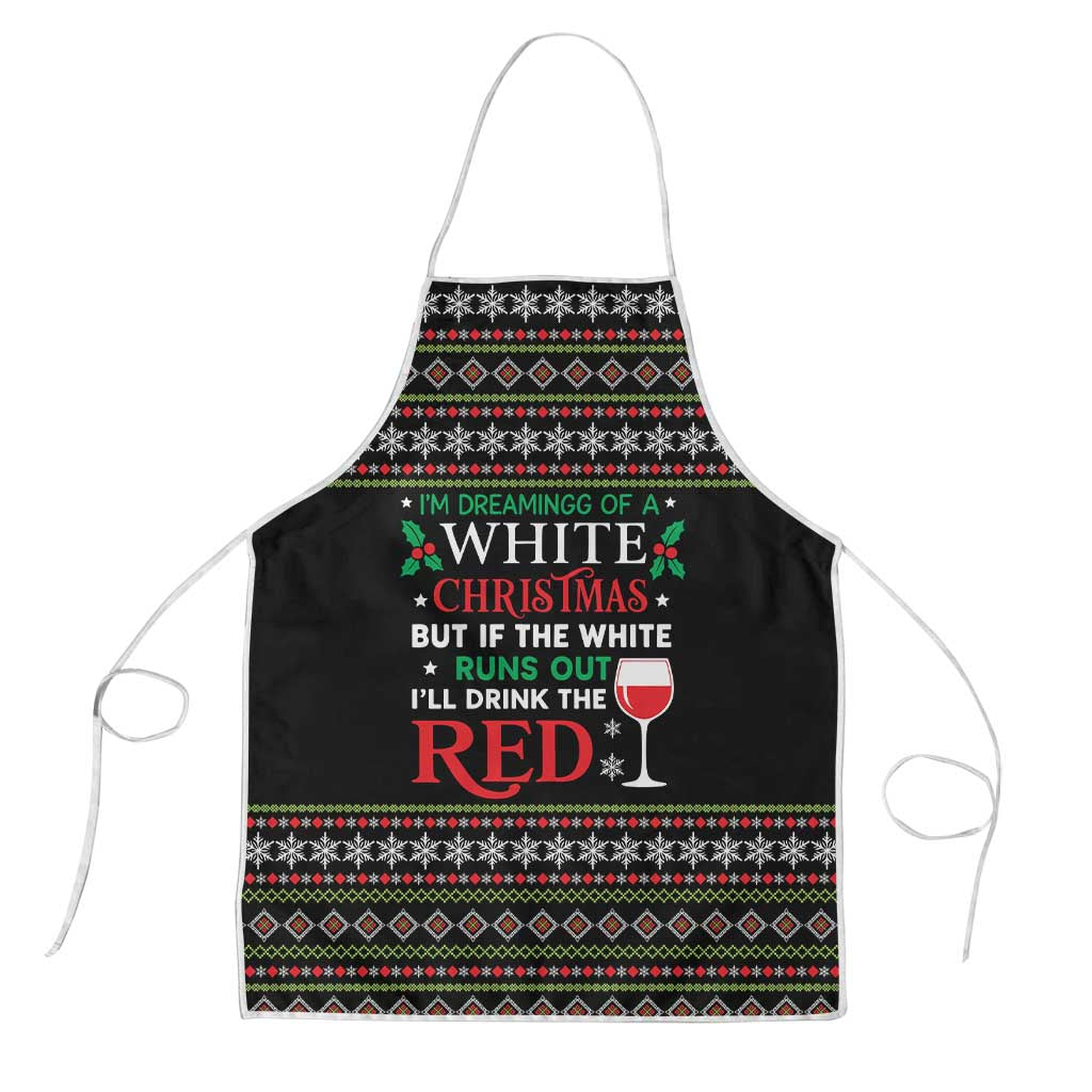 White and Red Christmas Wine Apron with Festive Pattern and Holiday Cheer - Wonder Print Shop