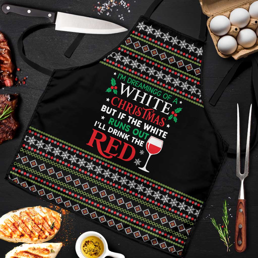 White and Red Christmas Wine Apron with Festive Pattern and Holiday Cheer - Wonder Print Shop