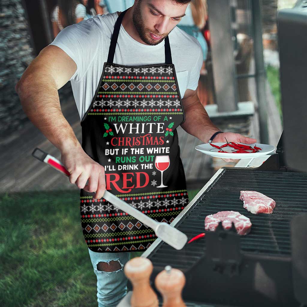 White and Red Christmas Wine Apron with Festive Pattern and Holiday Cheer - Wonder Print Shop