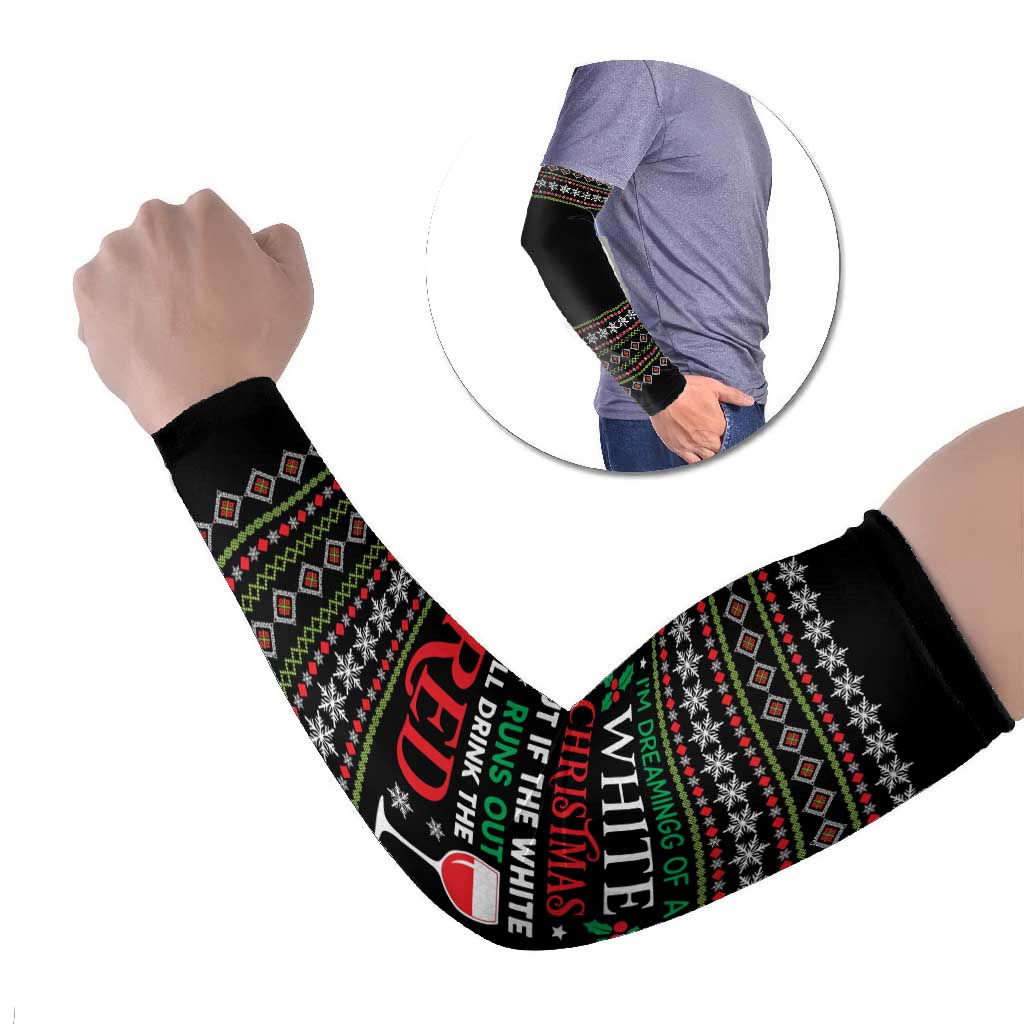 White and Red Christmas Wine Arm Sleeves with Festive Pattern and Holiday Cheer - Wonder Print Shop