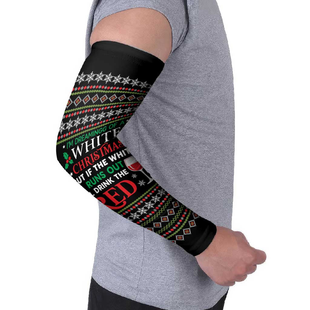 White and Red Christmas Wine Arm Sleeves with Festive Pattern and Holiday Cheer - Wonder Print Shop