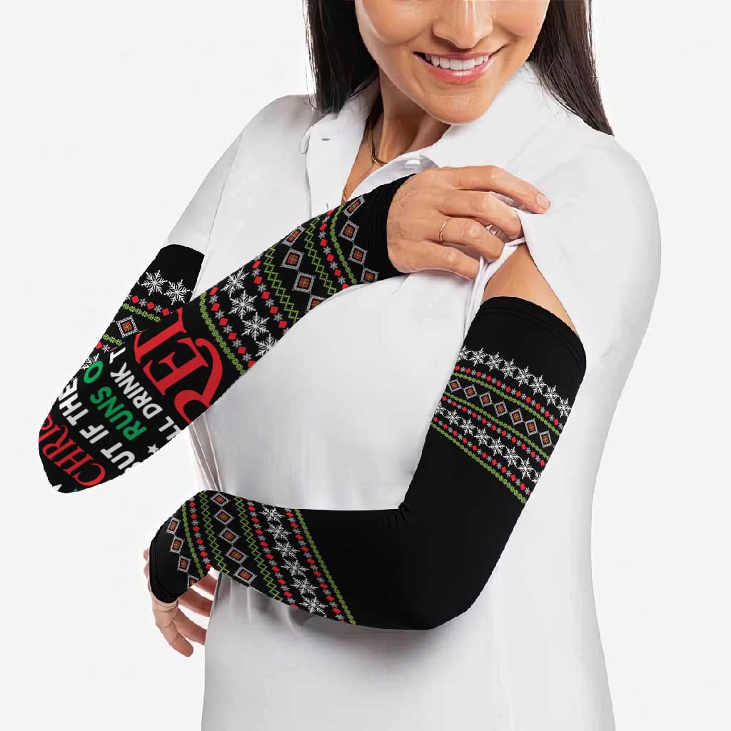 White and Red Christmas Wine Arm Sleeves with Festive Pattern and Holiday Cheer - Wonder Print Shop