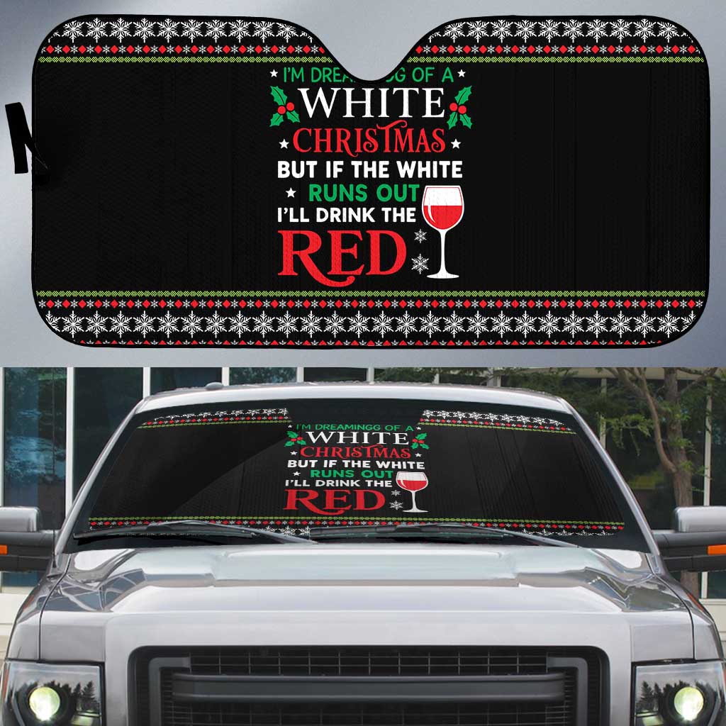 White and Red Christmas Wine Auto Sun Shade with Festive Pattern and Holiday Cheer - Wonder Print Shop