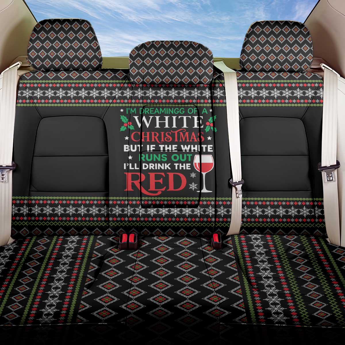 White and Red Christmas Wine Back Car Seat Cover with Festive Pattern and Holiday Cheer - Wonder Print Shop