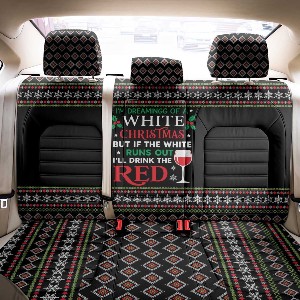 White and Red Christmas Wine Back Car Seat Cover with Festive Pattern and Holiday Cheer - Wonder Print Shop