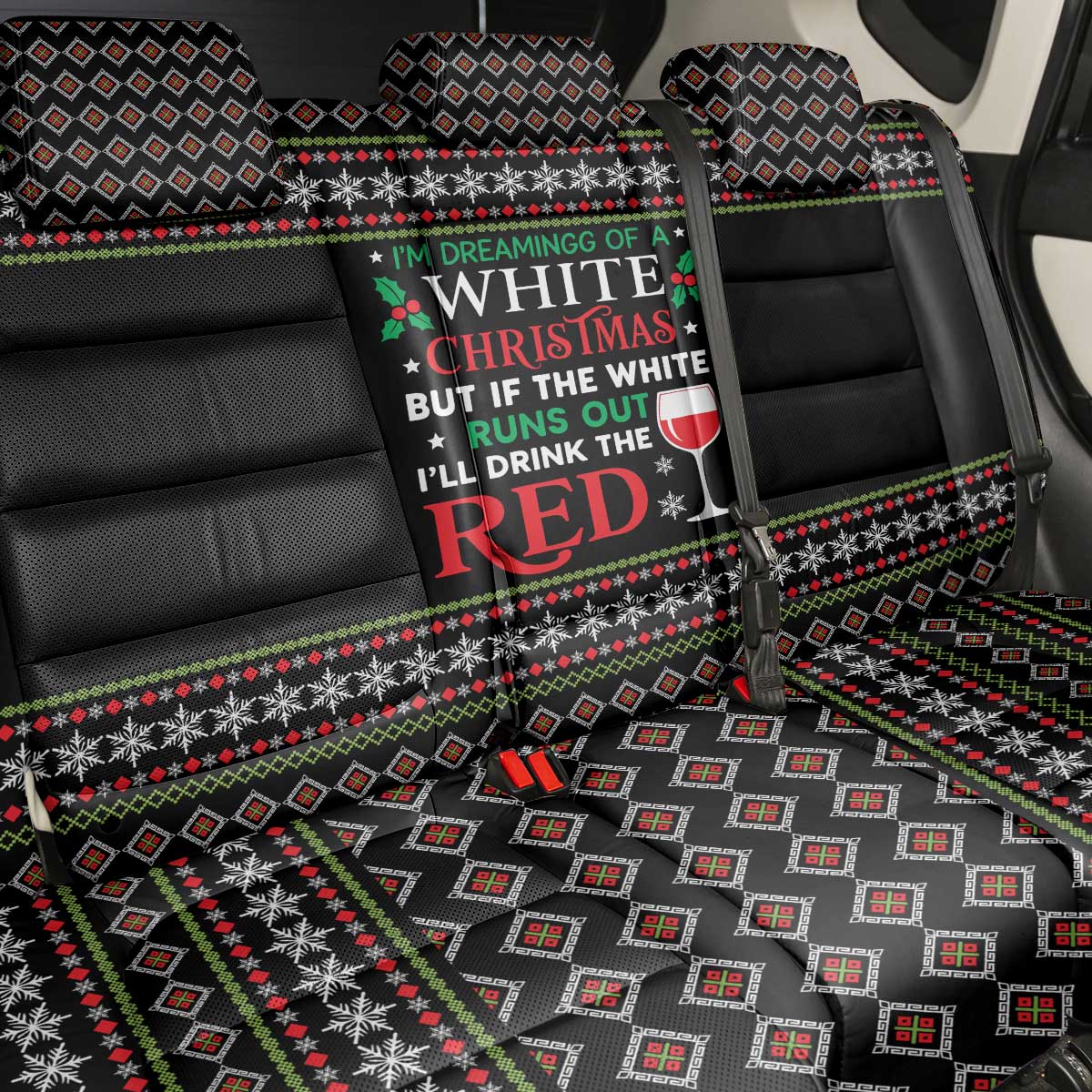 White and Red Christmas Wine Back Car Seat Cover with Festive Pattern and Holiday Cheer - Wonder Print Shop