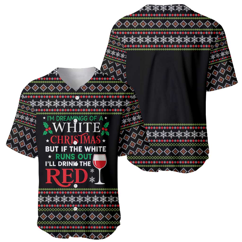 White and Red Christmas Wine Baseball Jersey with Festive Pattern and Holiday Cheer - Wonder Print Shop